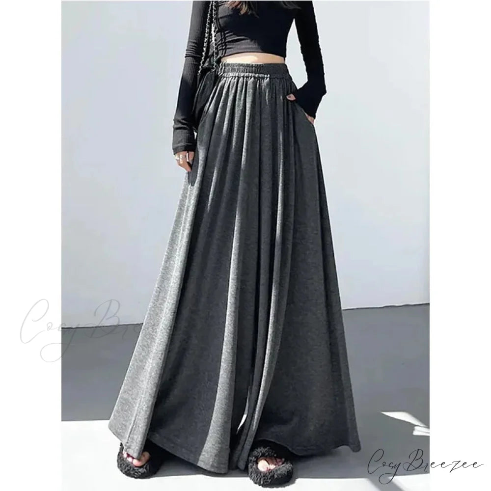 Soft High Waist Relaxed Wide Leg Pants Dark Grey / M pants-241228