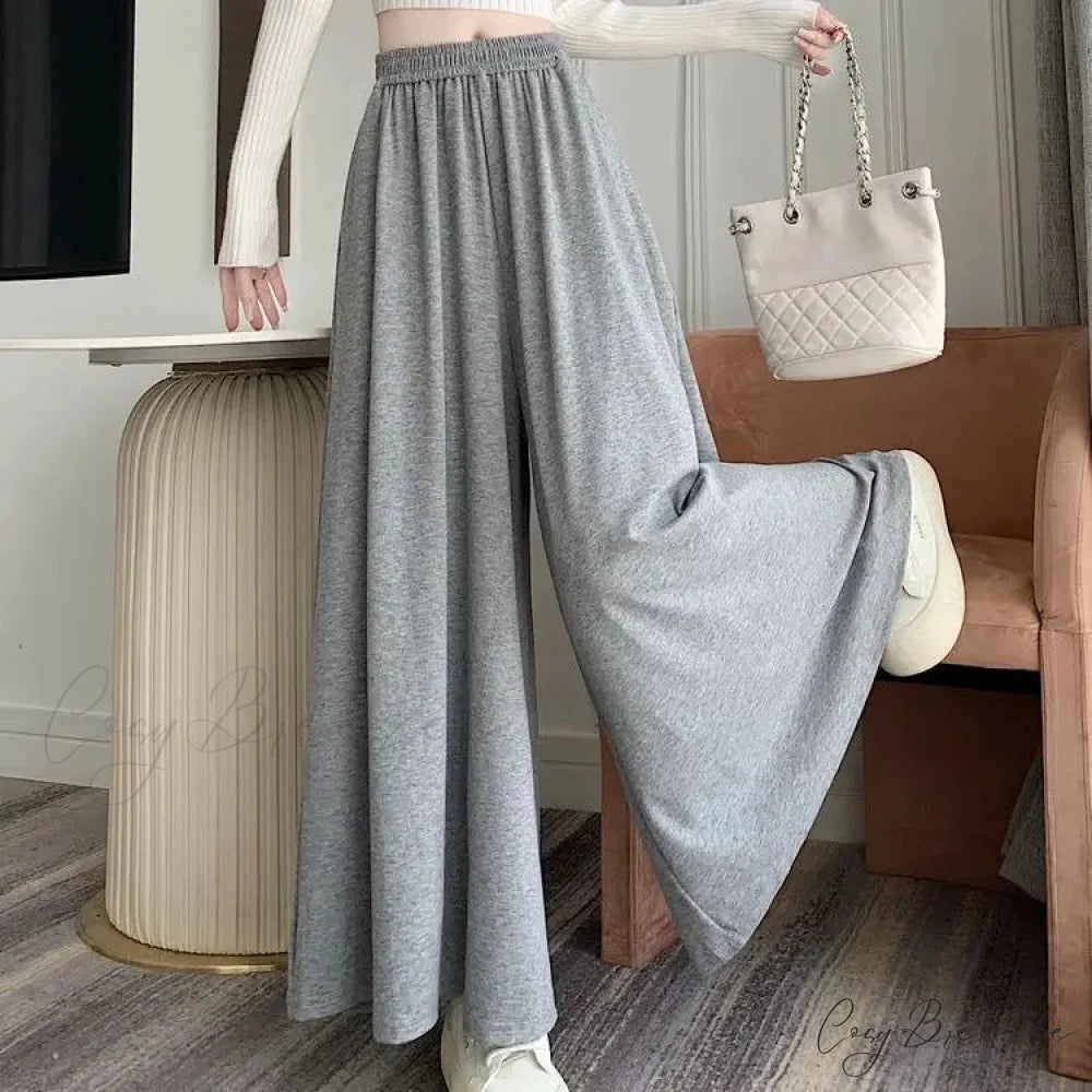 Soft High Waist Relaxed Wide Leg Pants Light gray / M pants-241228