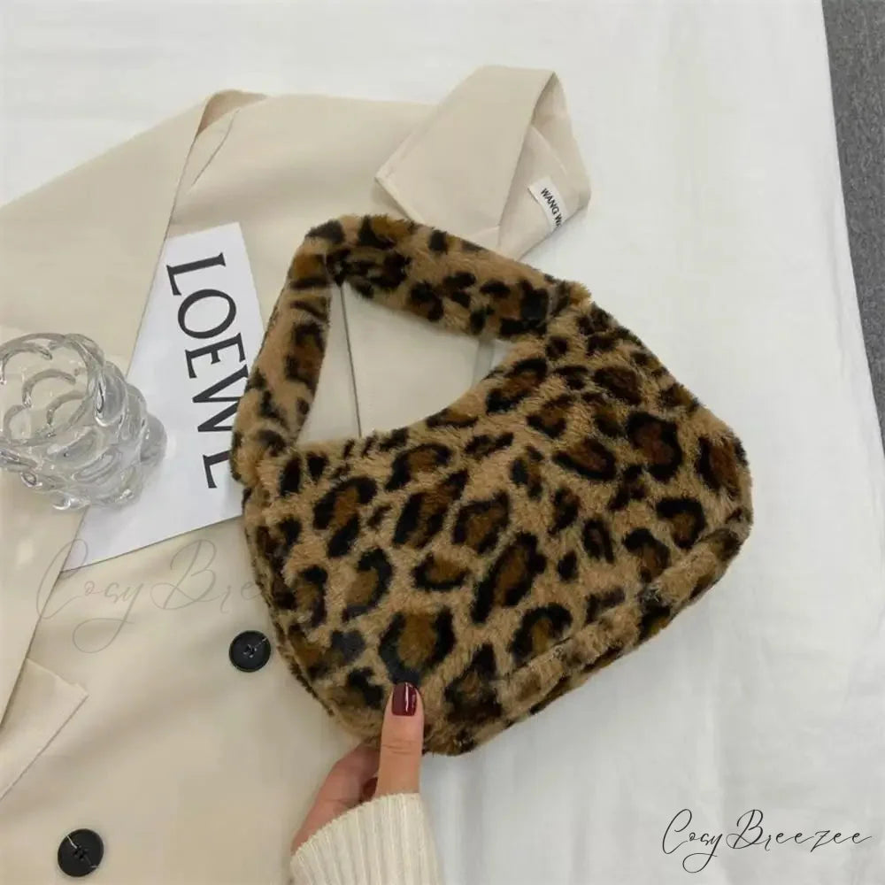 Soft Plush Leopard Shoulder Tote Handbag Leopard handbag-250126