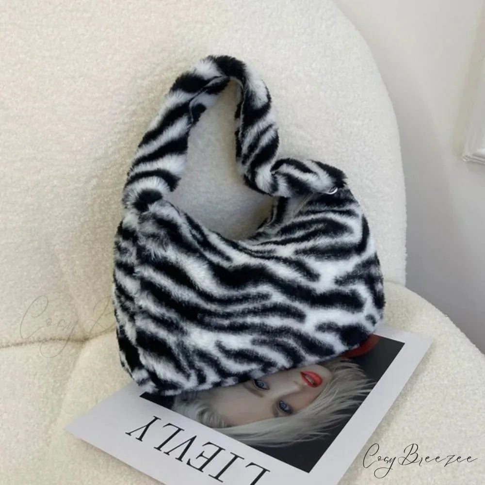 Soft Plush Leopard Shoulder Tote Handbag Zebra handbag-250126