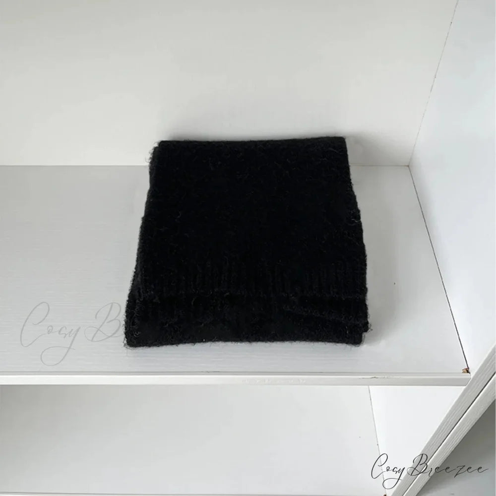 Soft Wool Blend Solid Color Winter Scarf Black / L157CM W22CM