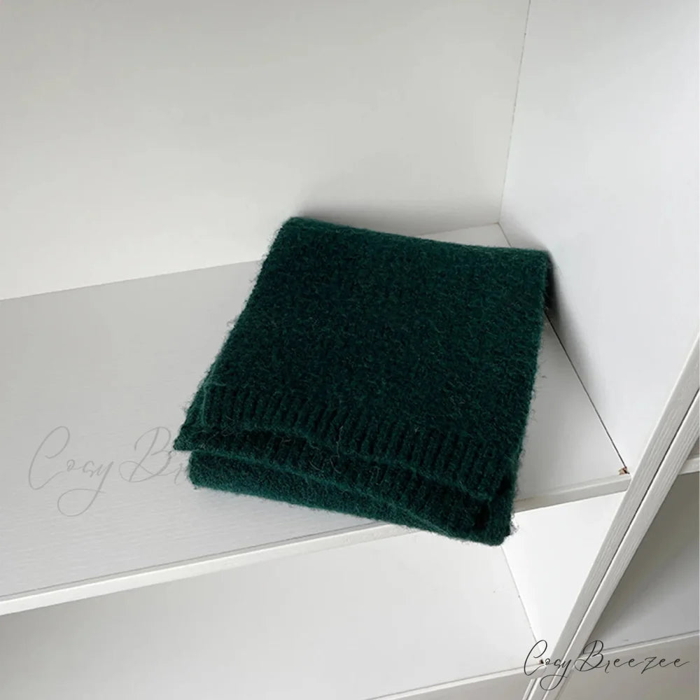 Soft Wool Blend Solid Color Winter Scarf Dark green / L157CM W22CM