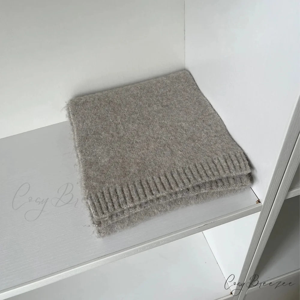 Soft Wool Blend Solid Color Winter Scarf Dark grey / L157CM W22CM