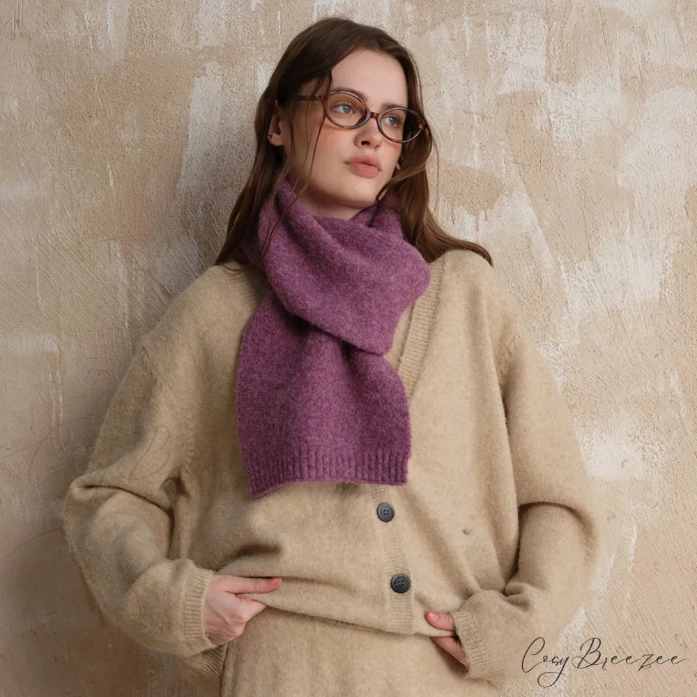 Soft Wool Blend Solid Color Winter Scarf Dark violet / L157CM W22CM