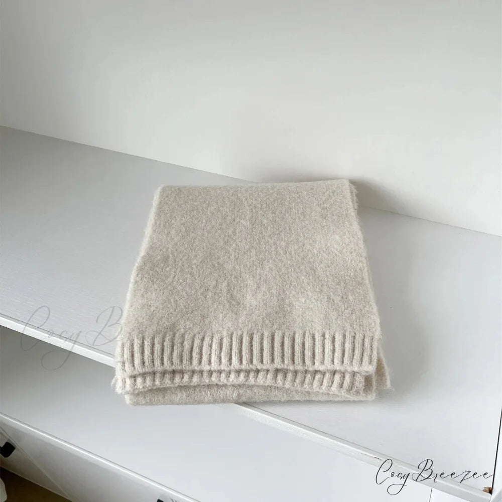 Soft Wool Blend Solid Color Winter Scarf Ivory white / L157CM W22CM