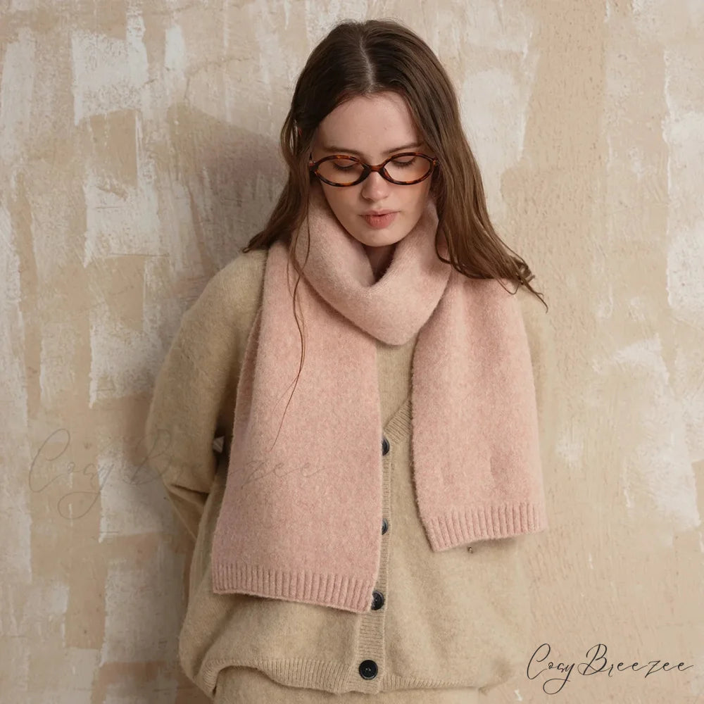 Soft Wool Blend Solid Color Winter Scarf Pale pinkish pink / L157CM W22CM