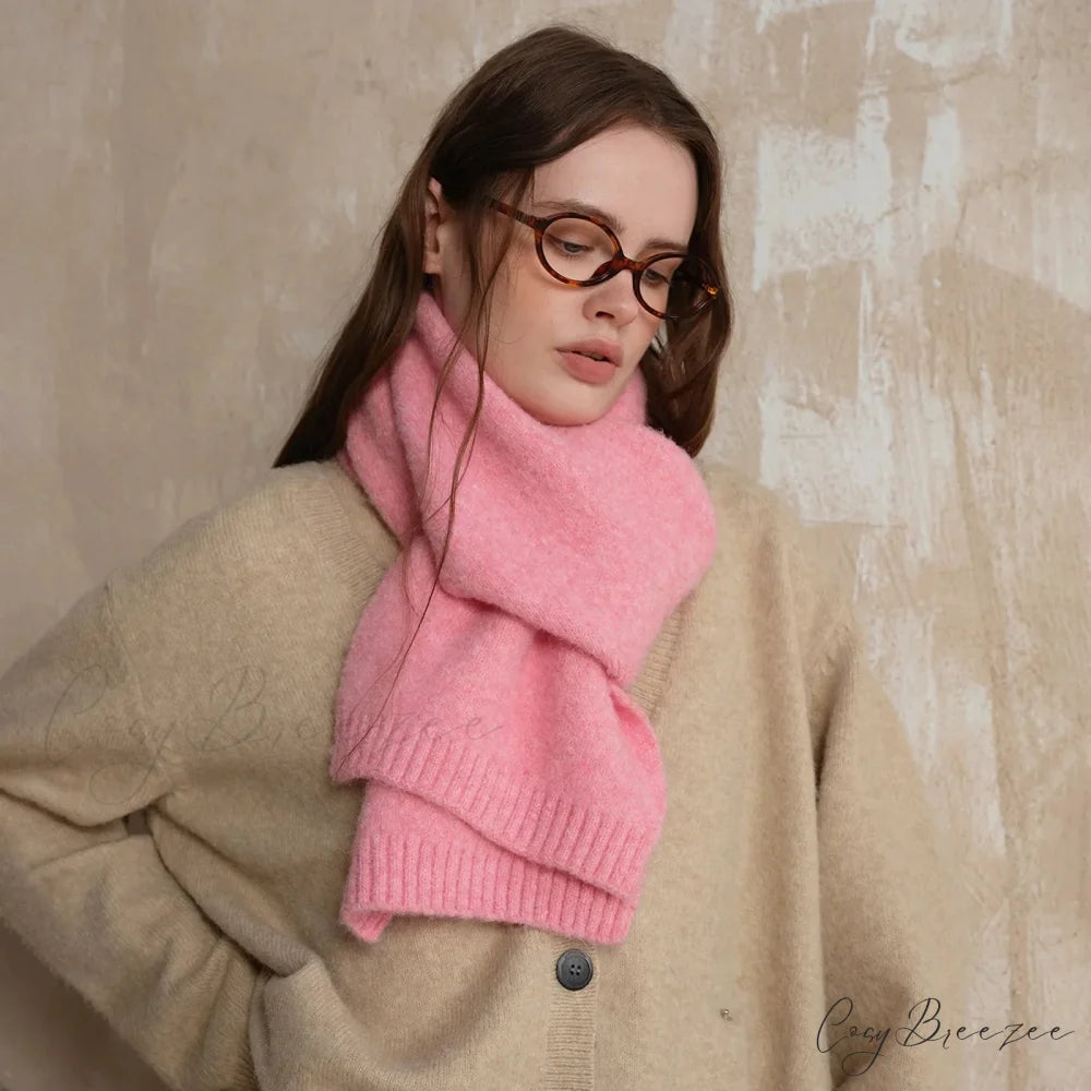 Soft Wool Blend Solid Color Winter Scarf peach pink / L157CM W22CM