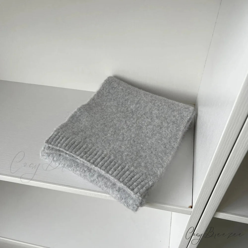 Soft Wool Blend Solid Color Winter Scarf Silver gray / L157CM W22CM