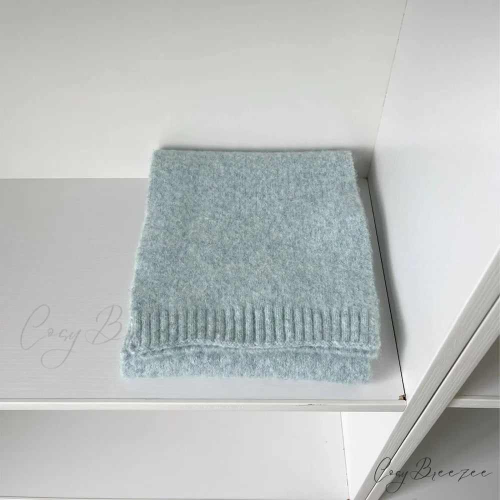 Soft Wool Blend Solid Color Winter Scarf Sky blue / L157CM W22CM