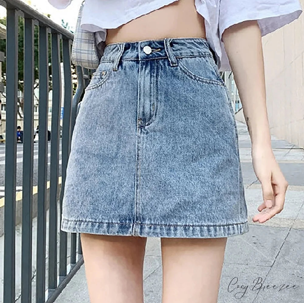 Solid Bodycon Jeans Skirt Blue / S skirts-250223