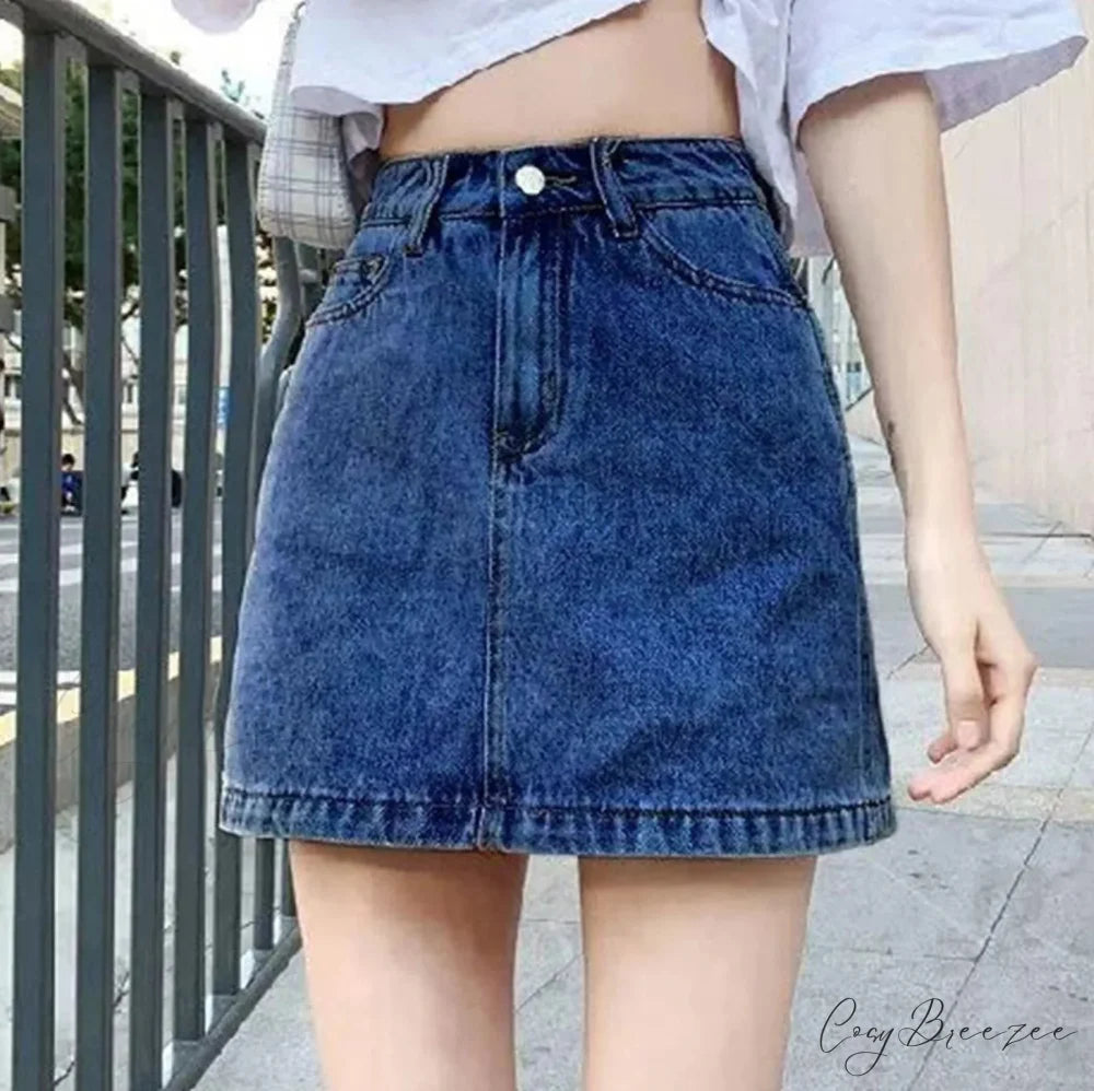 Solid Bodycon Jeans Skirt Dark Blue / S skirts-250223