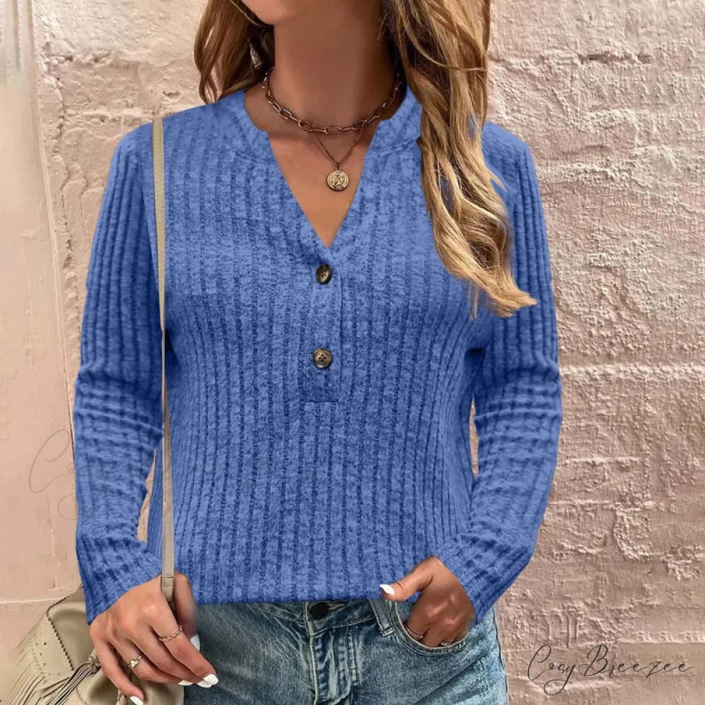 Solid Casual Color Blouse Blue / S