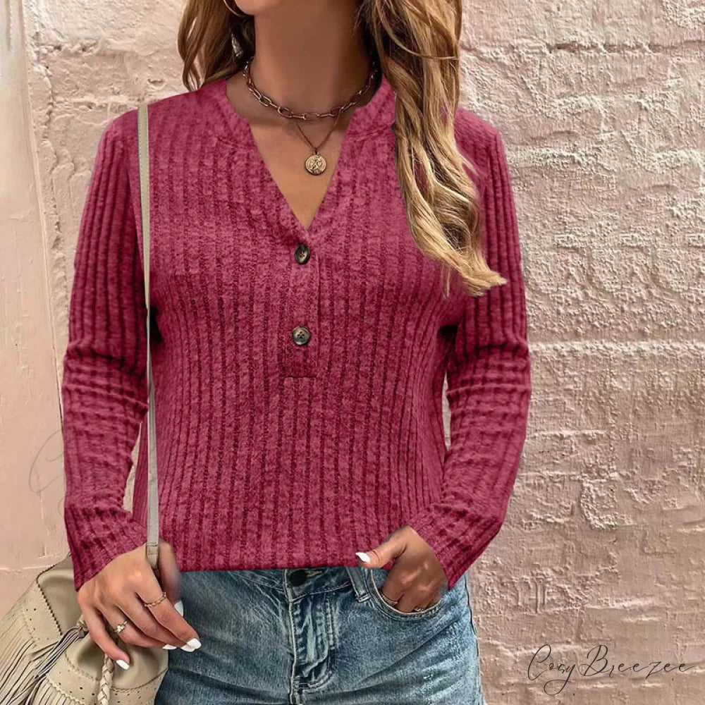 Solid Casual Color Blouse Red / S