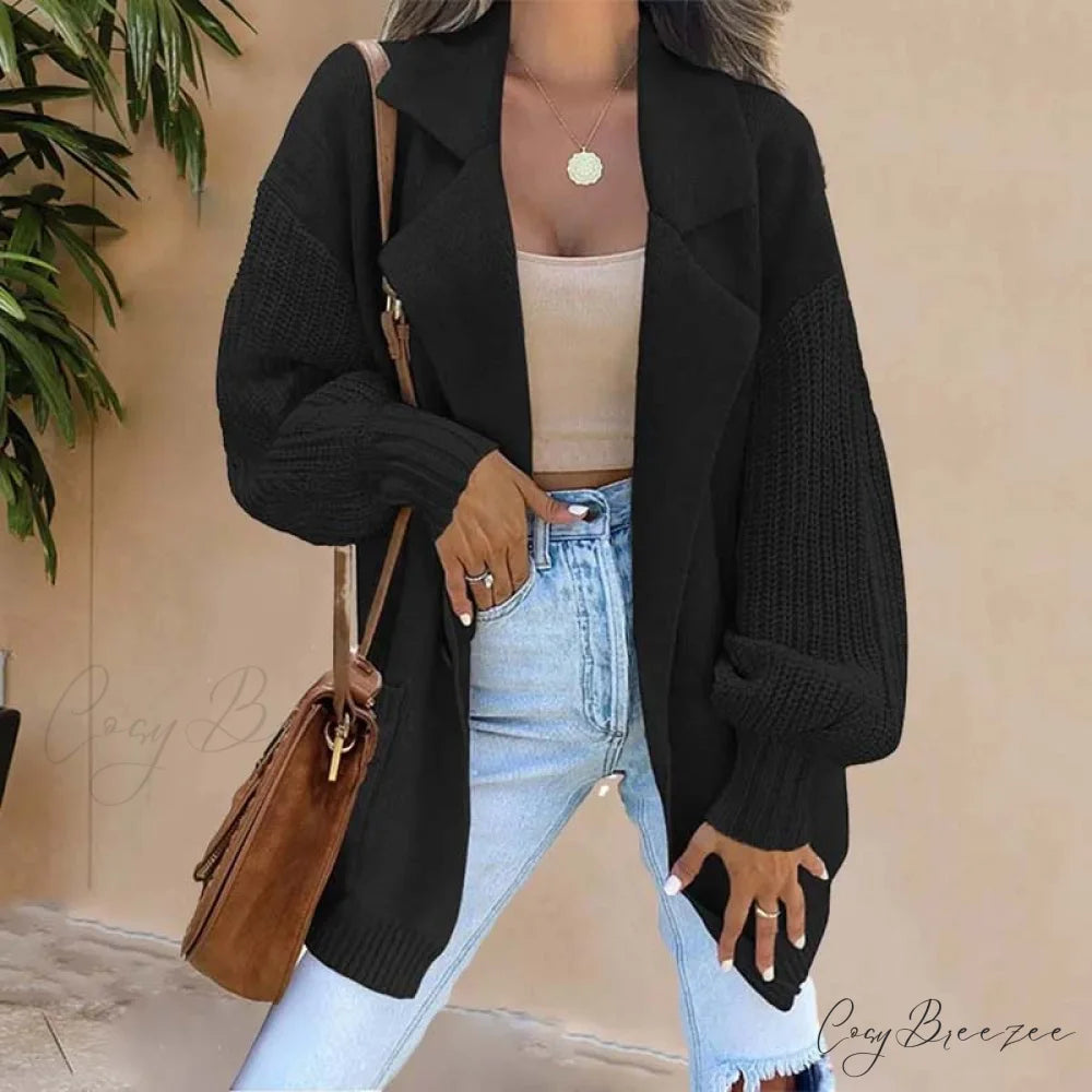 Solid Casual Colour Cardigan Black / S