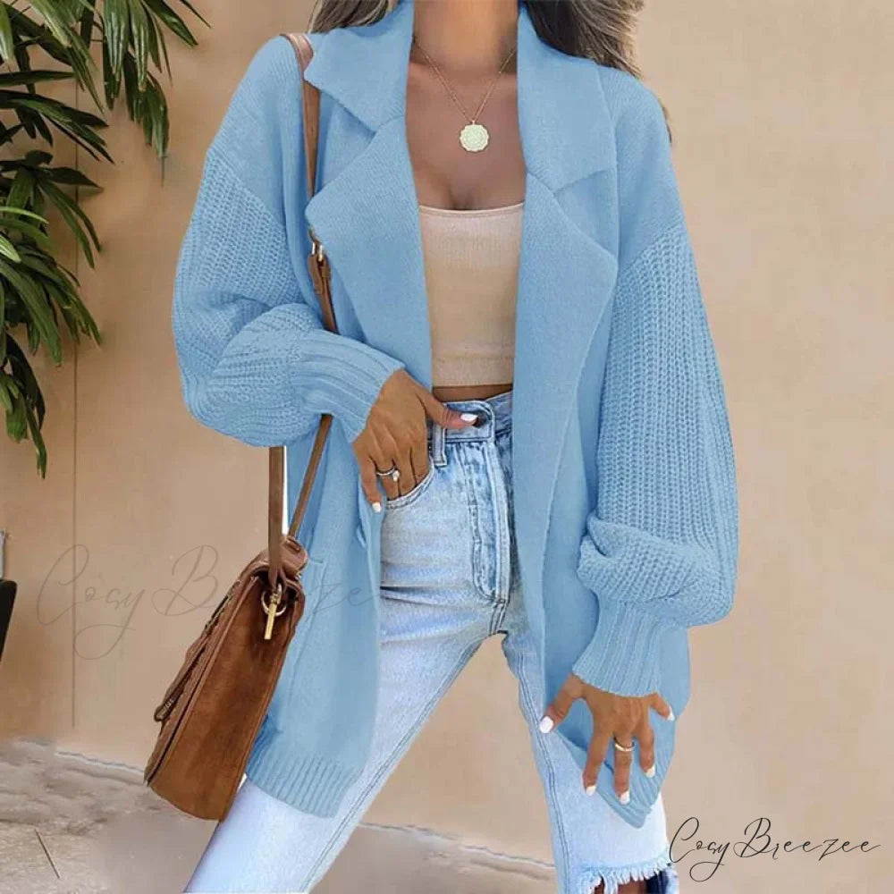 Solid Casual Colour Cardigan Blue / S