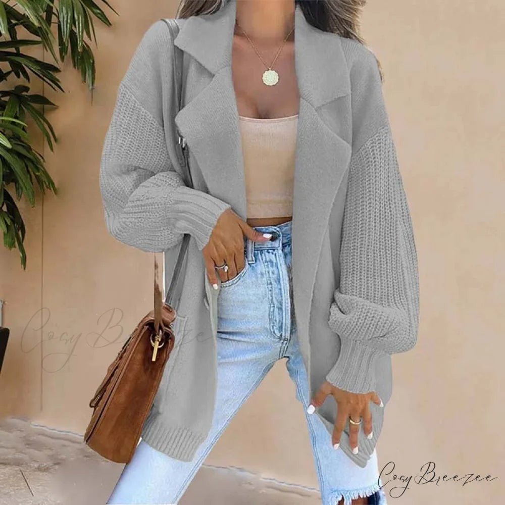 Solid Casual Colour Cardigan Gray / S
