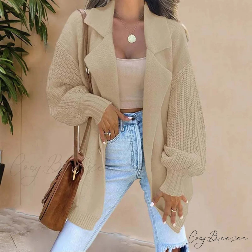 Solid Casual Colour Cardigan Khaki / S