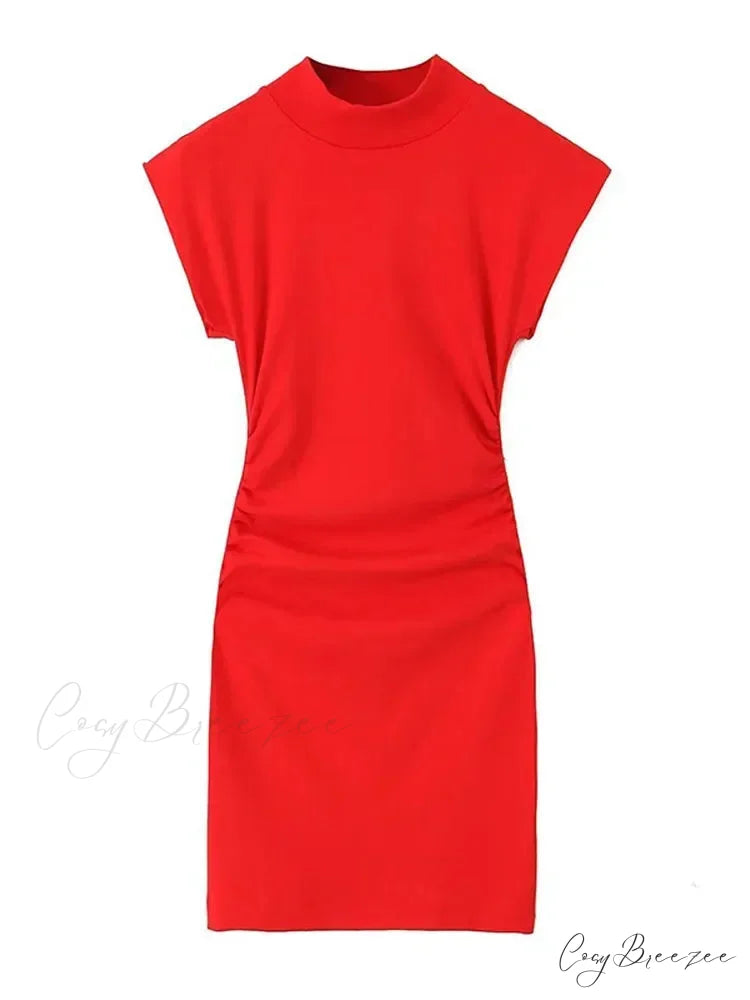 Solid Chic High Waisted Sexy Rear Split Office Lady Commuting Midi Dress RED / S
