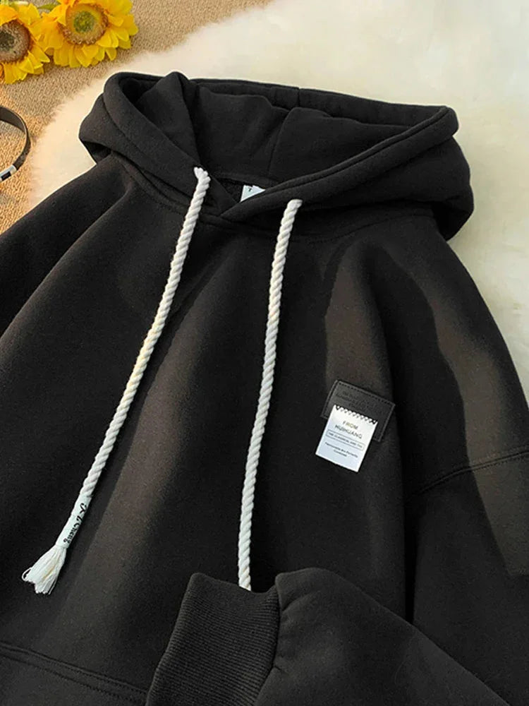 Solid Color Appliqu Oversized Fleece Hoodie Black / M(40-45KG) hoodies-241228