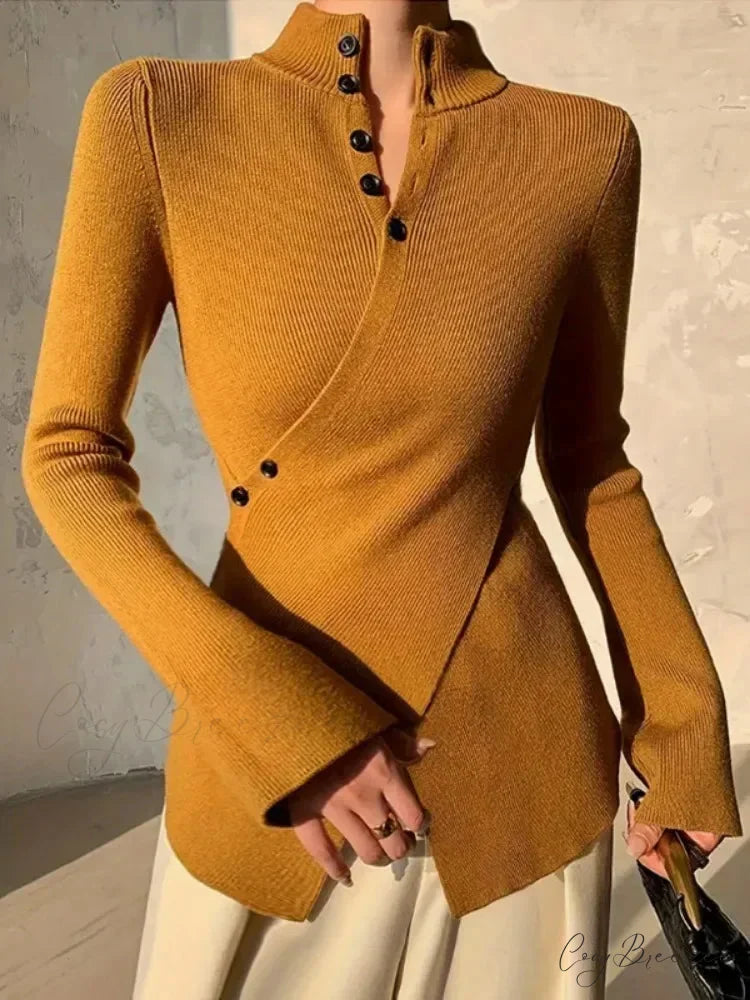 Solid Color Asymmetric Long Sleeve Sweater Orange / S swraters-241228