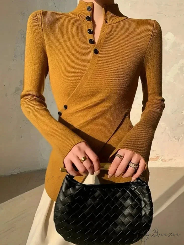 Solid Color Asymmetric Long Sleeve Sweater swraters-241228