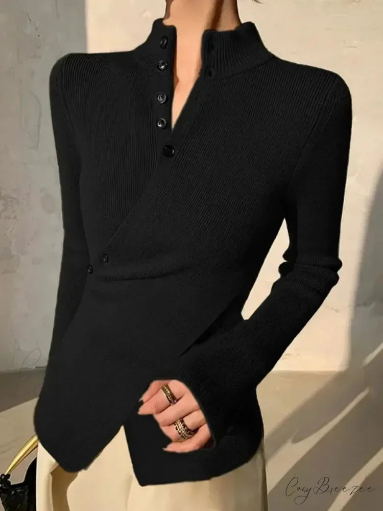Solid Color Asymmetric Long Sleeve Sweater swraters-241228