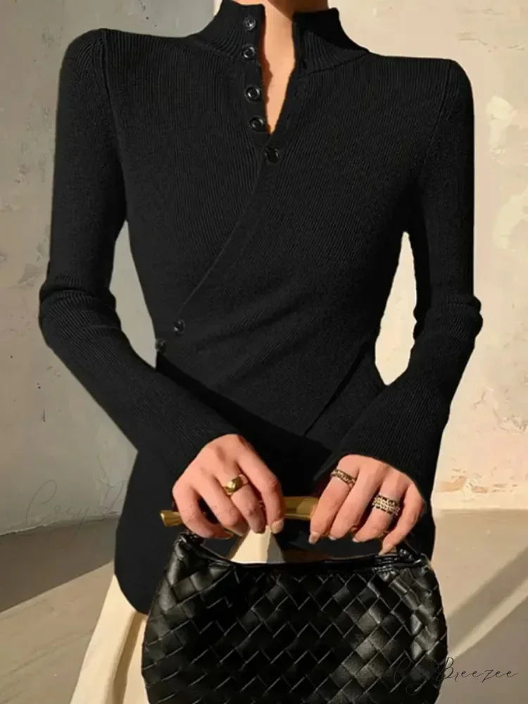 Solid Color Asymmetric Long Sleeve Sweater swraters-241228