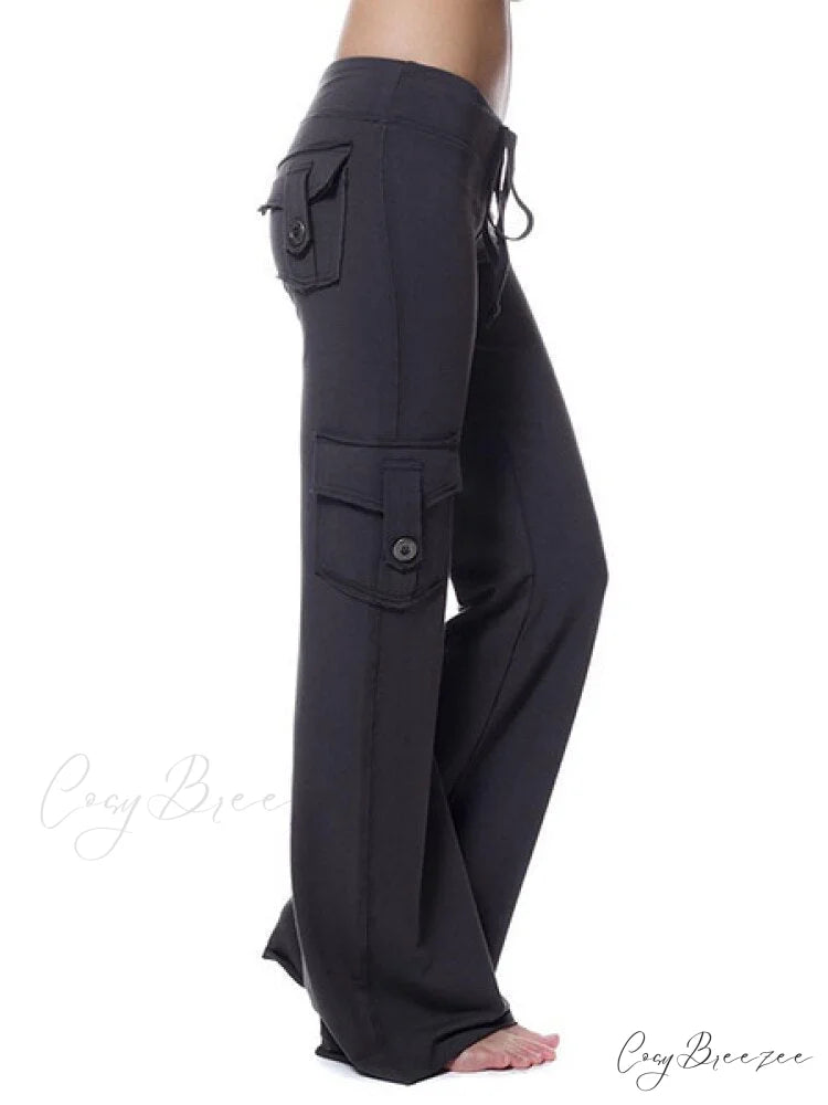 Solid Color Cargo Jogger Drawstring Elastic Waist Trousers Dark Grey / XS