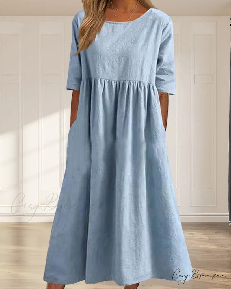 Solid color cotton linen dress