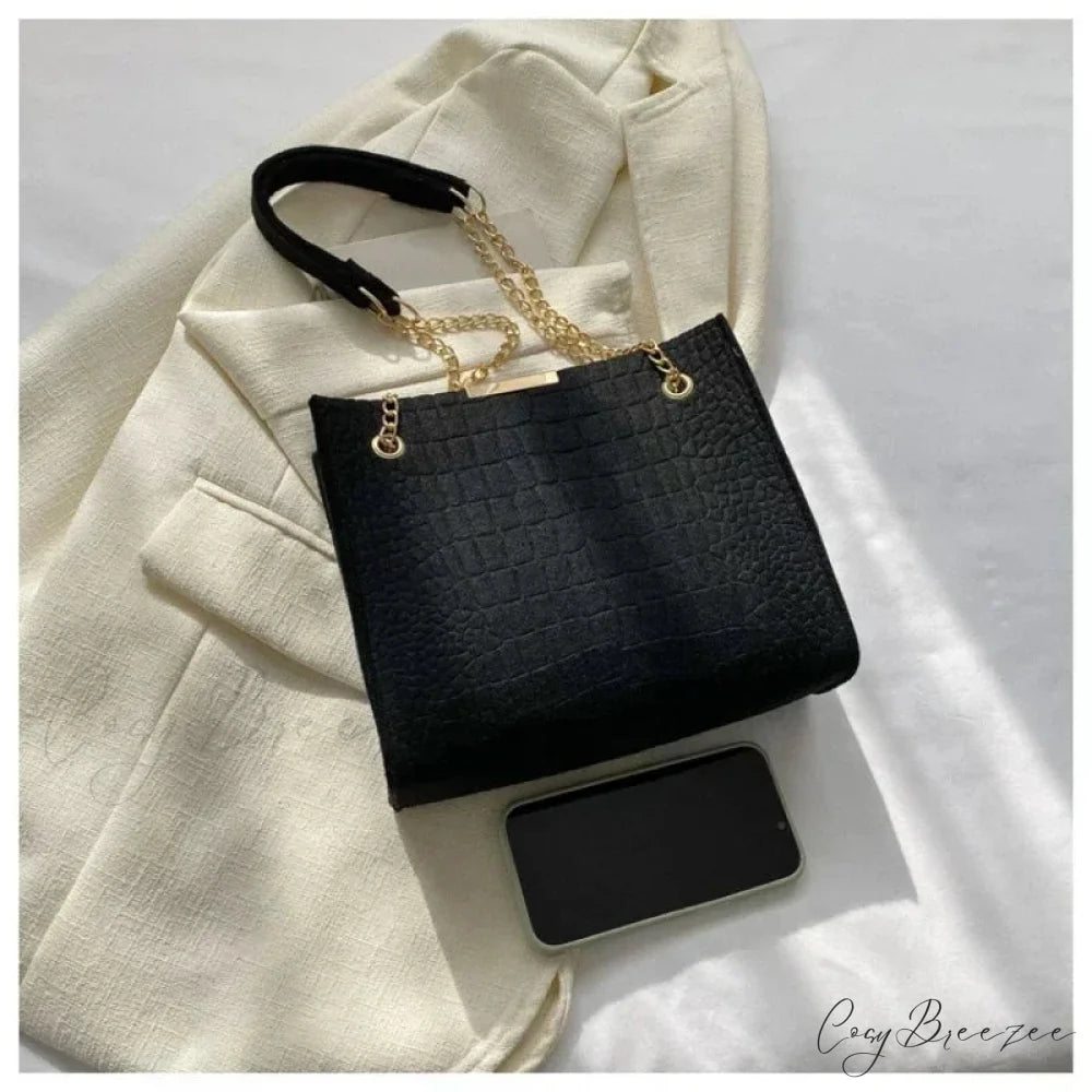 Solid Color Crocodile Print Large Capacity Shoulder Handbag handbag-250126
