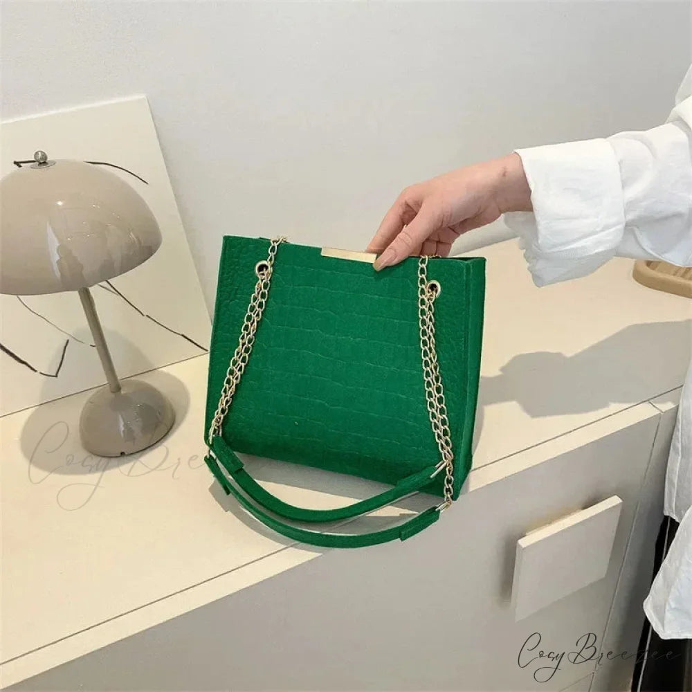 Solid Color Crocodile Print Large Capacity Shoulder Handbag handbag-250126