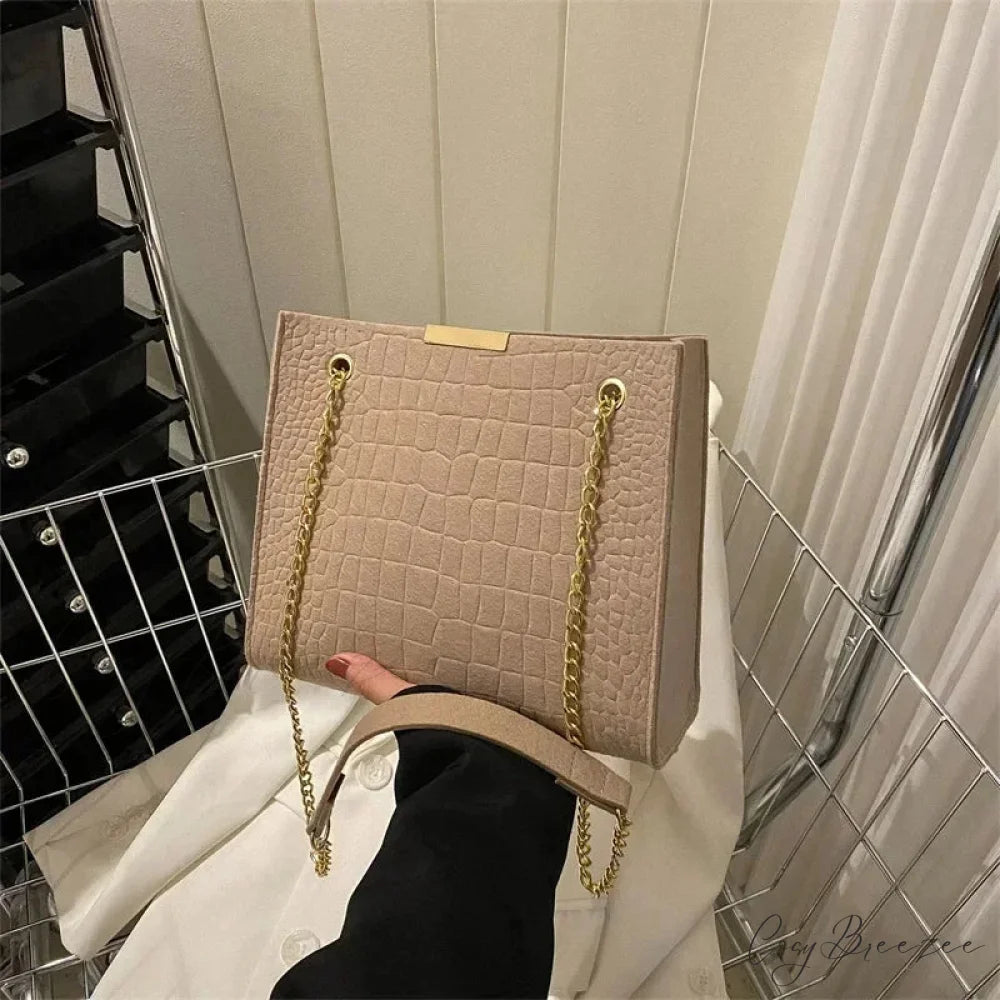 Solid Color Crocodile Print Large Capacity Shoulder Handbag handbag-250126