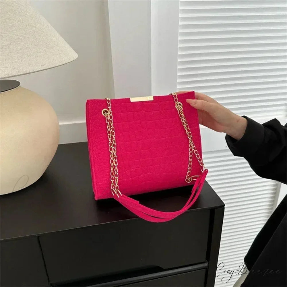 Solid Color Crocodile Print Large Capacity Shoulder Handbag handbag-250126