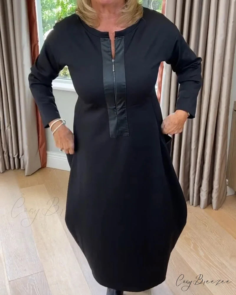 Solid color dress with pocket zipper