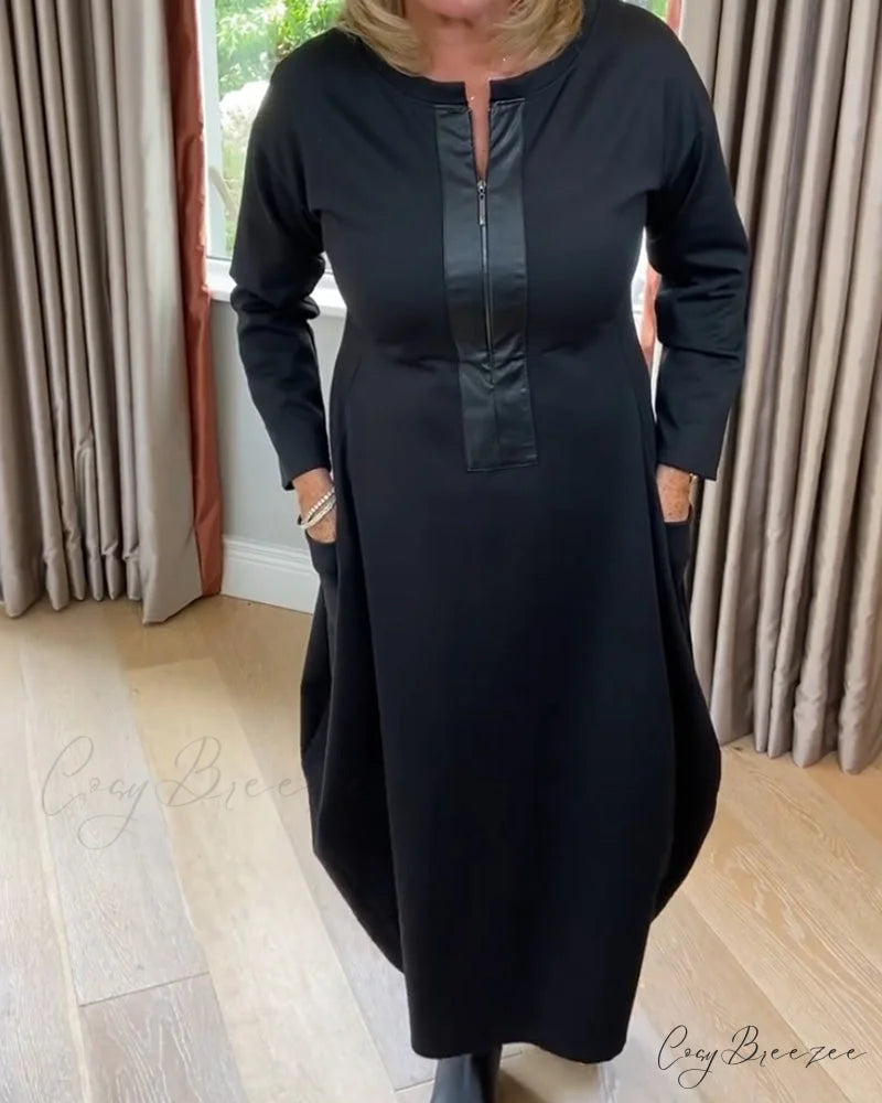 Solid color dress with pocket zipper