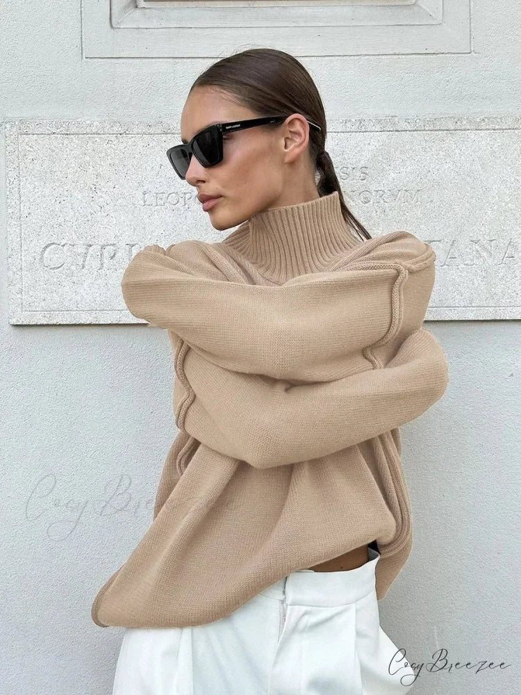 Solid Color Fashion Turtleneck Sweater Khaki / S swraters-241228