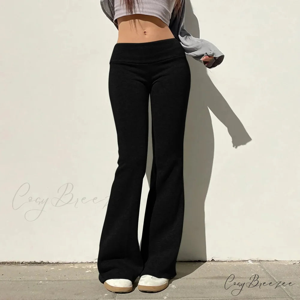Solid Color Flared Sports Relaxed Pants Black / S pants-241228