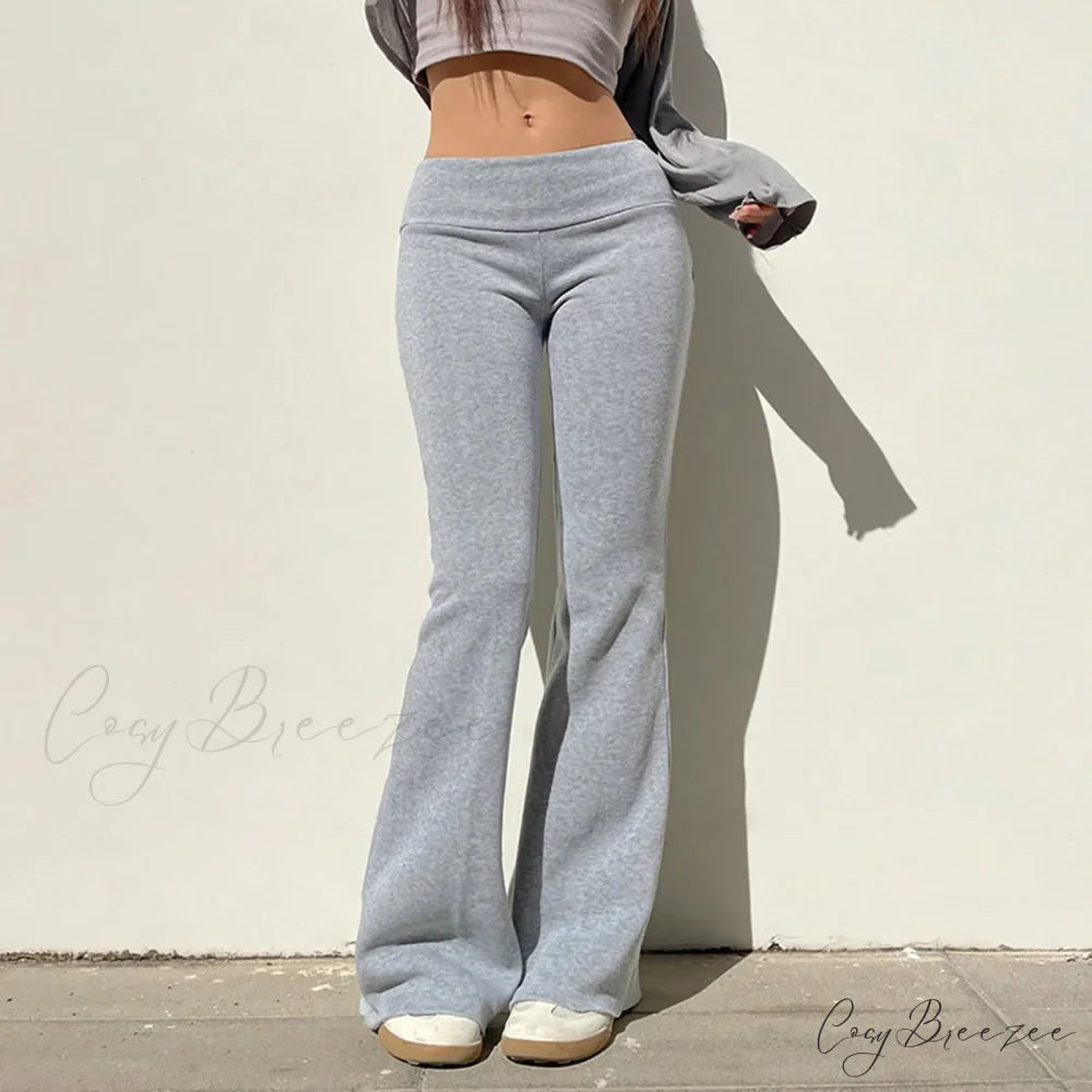 Solid Color Flared Sports Relaxed Pants Grey / S pants-241228