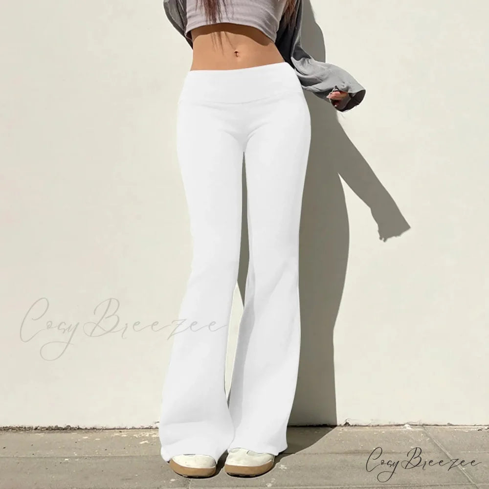 Solid Color Flared Sports Relaxed Pants White / S pants-241228