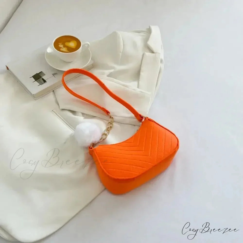 Solid Color Mini Underarm Shoulder Bag Orange shoulder-250126