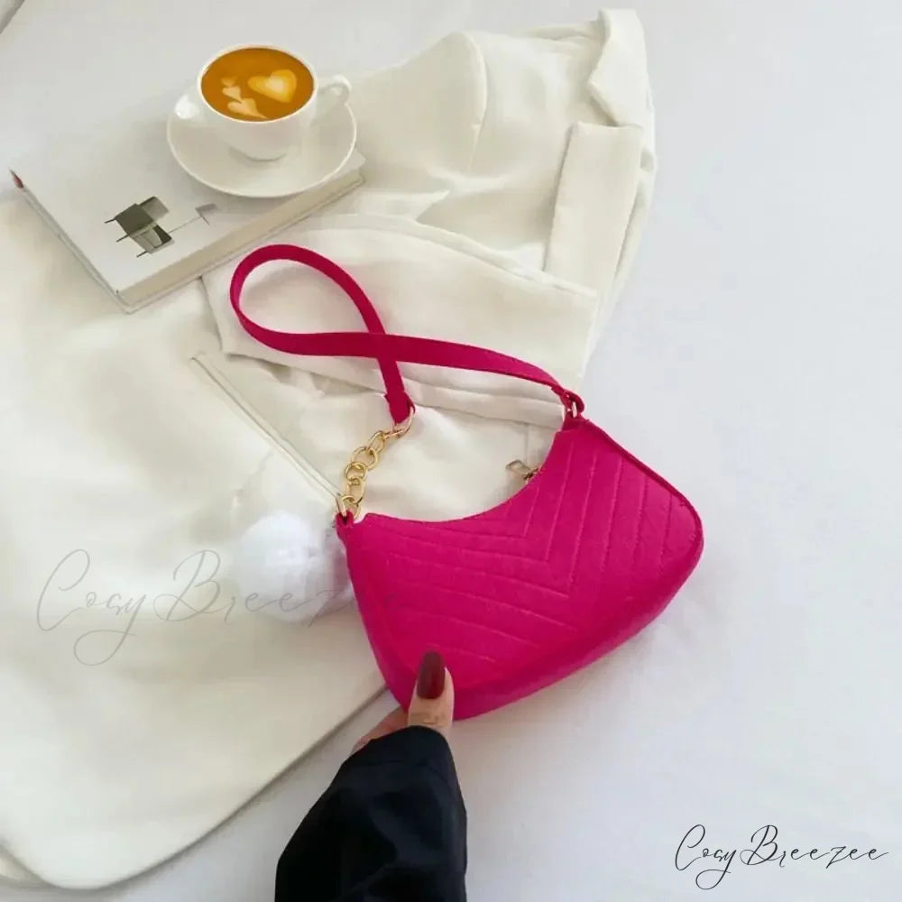 Solid Color Mini Underarm Shoulder Bag rose red shoulder-250126