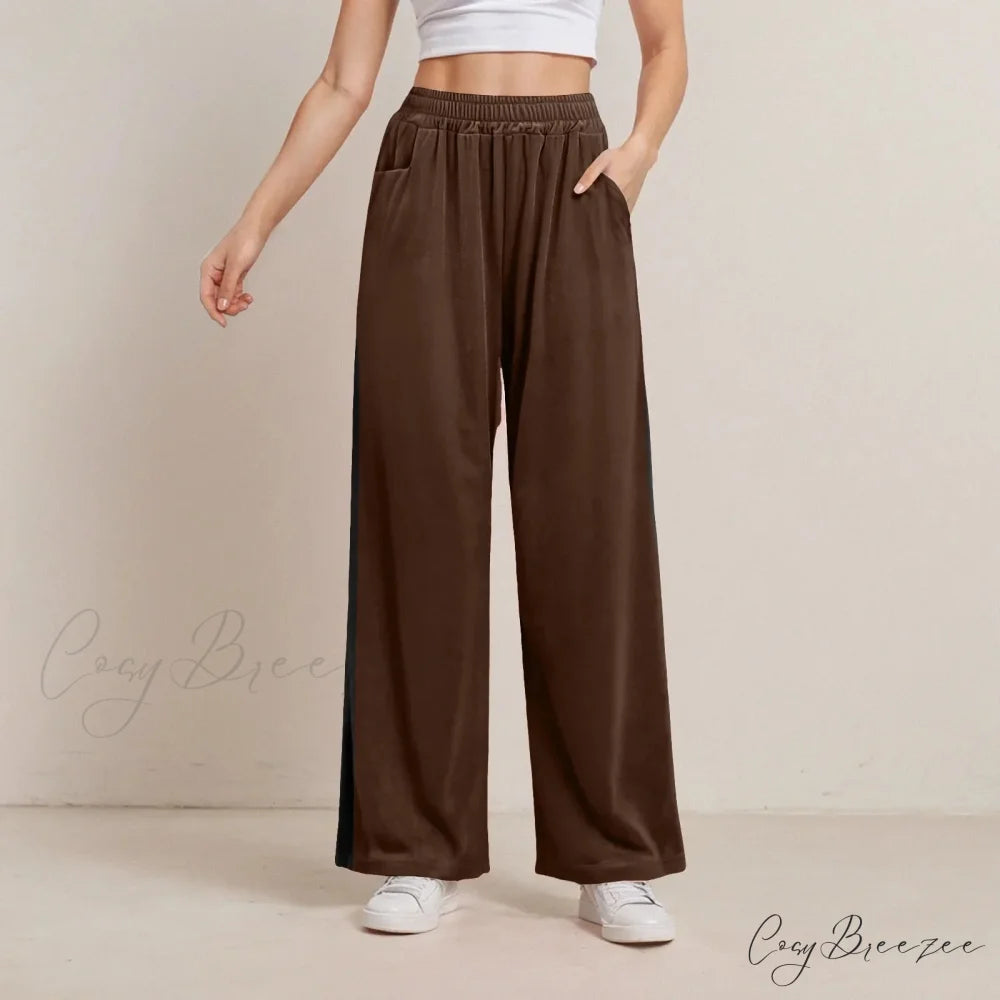 Solid Color Pocket Stretch Relaxed Pants Brown / S pants-241228