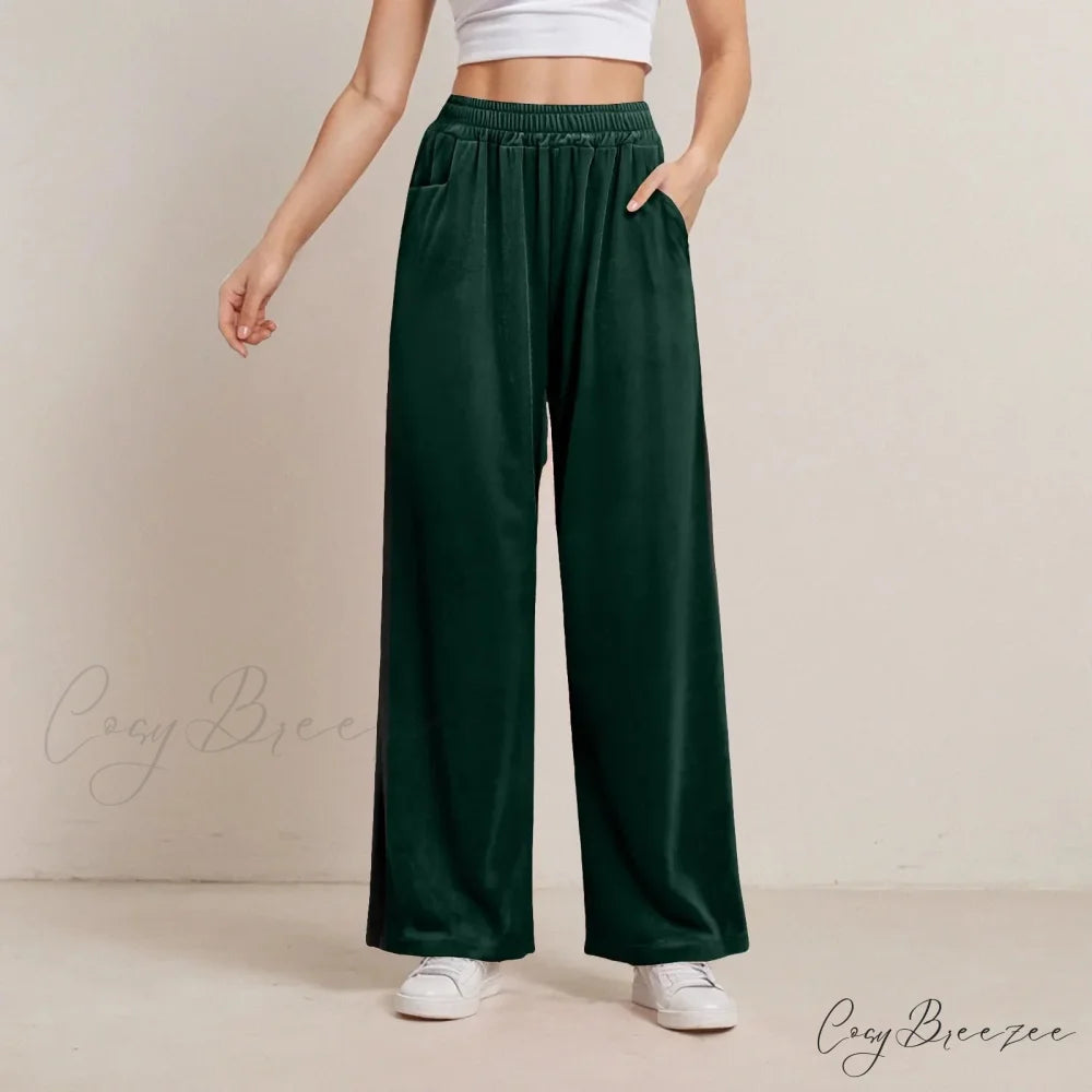 Solid Color Pocket Stretch Relaxed Pants Green / S pants-241228