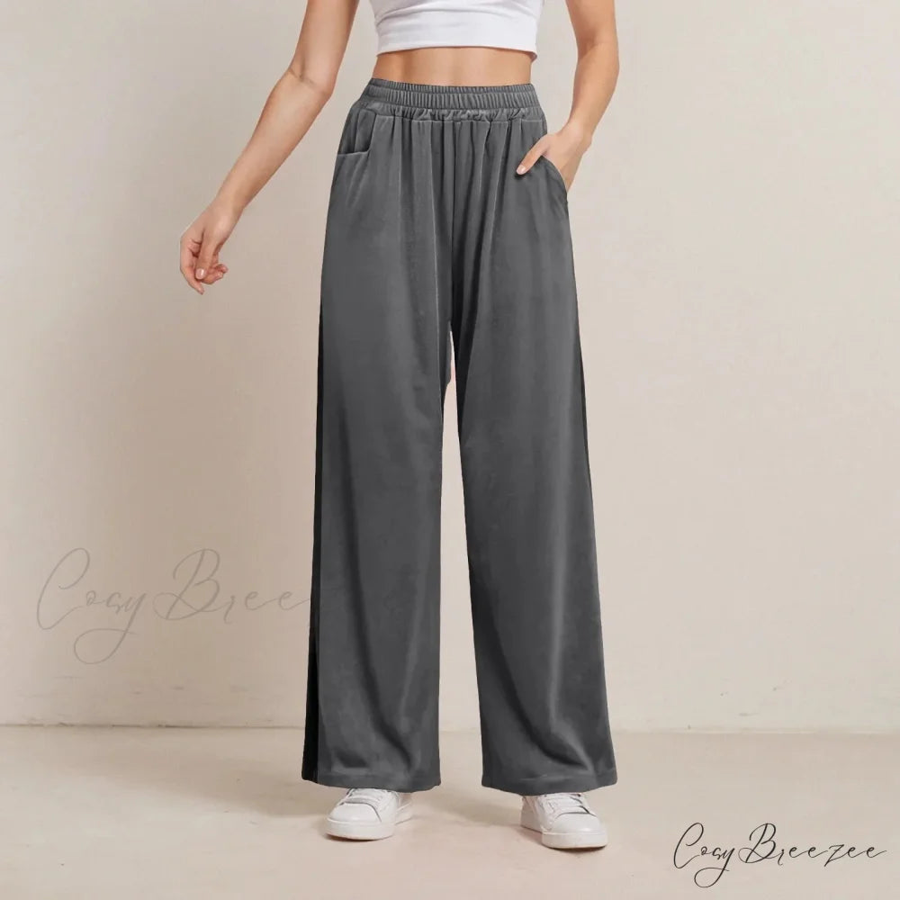 Solid Color Pocket Stretch Relaxed Pants Grey / S pants-241228