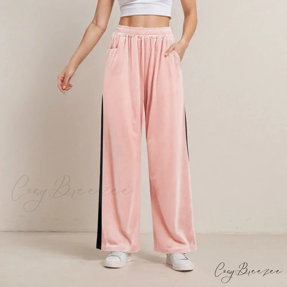 Solid Color Pocket Stretch Relaxed Pants red 1 / S pants-241228