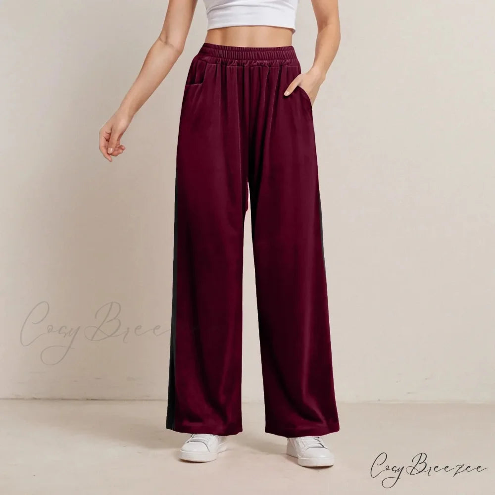 Solid Color Pocket Stretch Relaxed Pants red 2 / S pants-241228