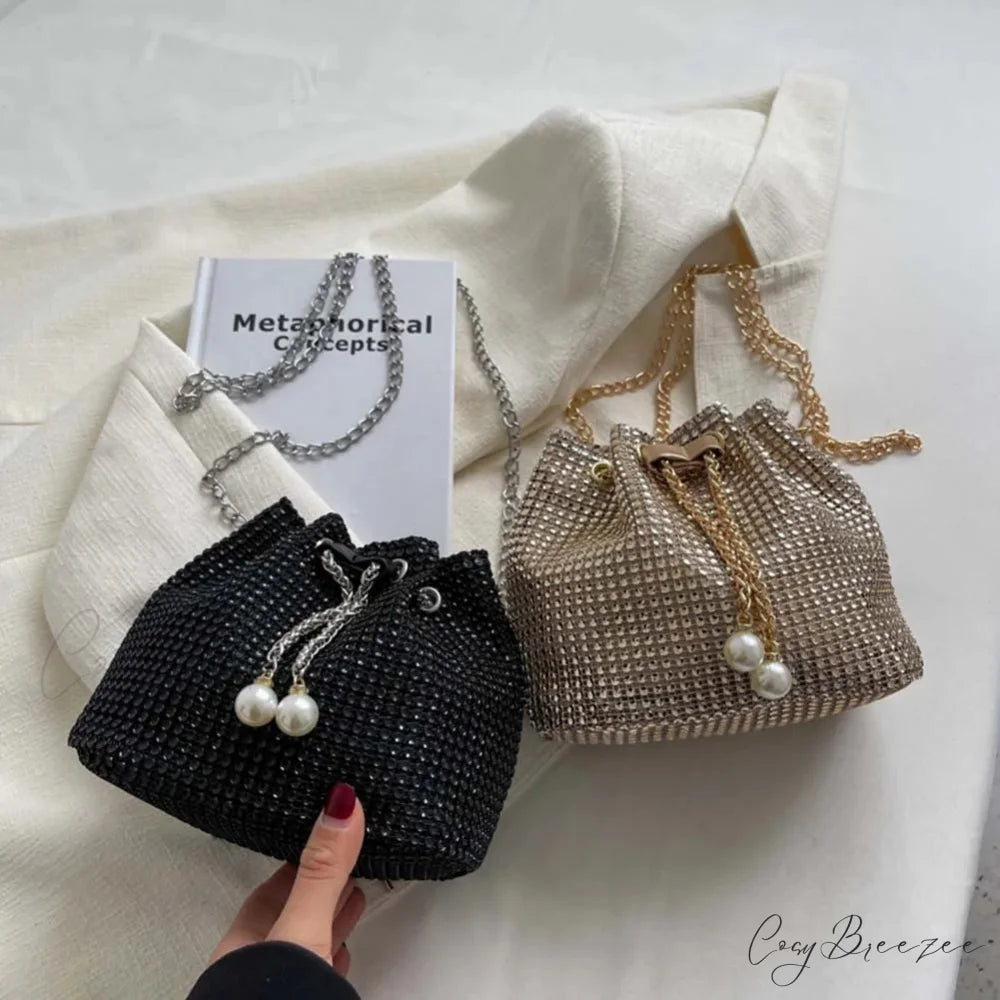 Solid Color Rhinestone Luxury Chain Crossbody Glitter Clutch Bag clutchbag-250126