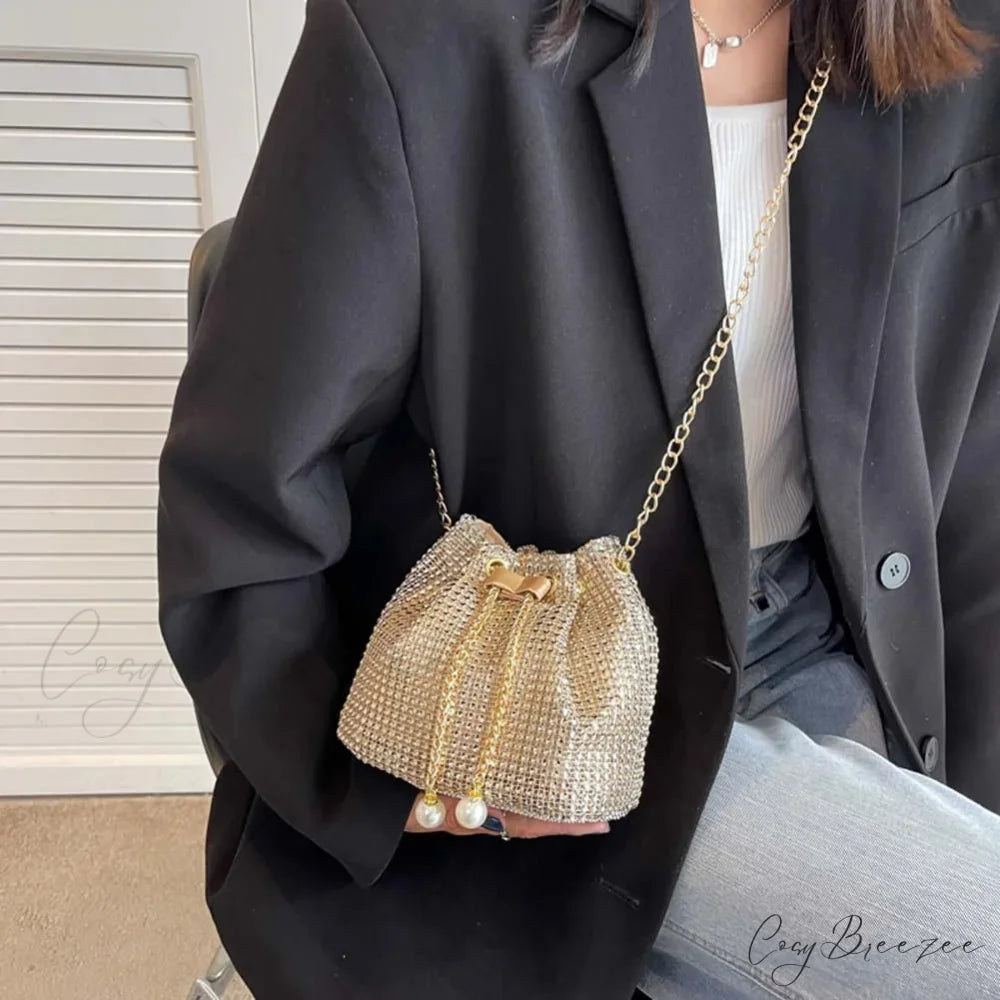 Solid Color Rhinestone Luxury Chain Crossbody Glitter Clutch Bag clutchbag-250126