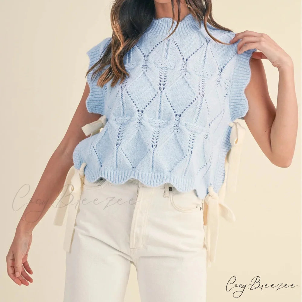 Solid Color Scalloped Trim Warm Sweater Blue / S swraters-241228