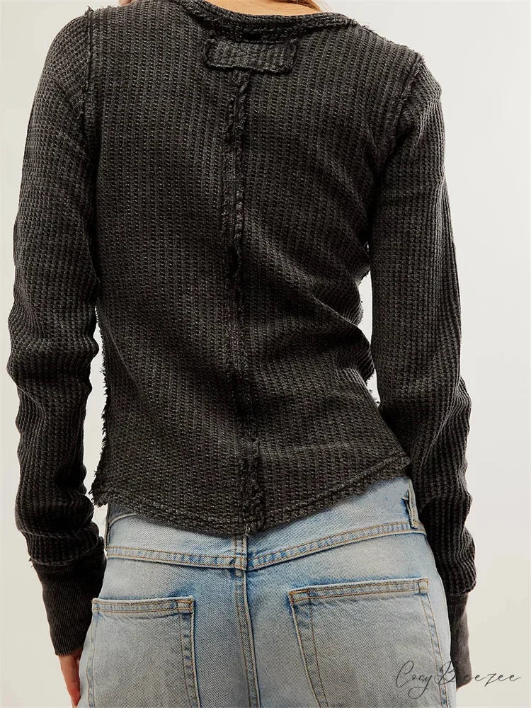 Solid Color Slim Fit Ruched Long Sleeve Basic T-Shirts